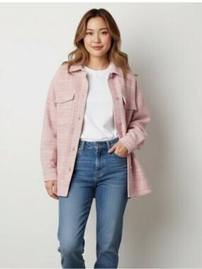 Aritzia Babaton Pink Tweed Shirt Jacket Shacket Size 2